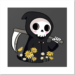 Cute grim reaper with daisy flowers Posters and Art